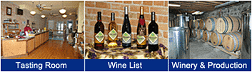 Links: tasting room, wine list, winery info